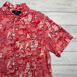 Vineyard Vines Short Sleeve Tucker Shirt - Red Sailboats - Medium